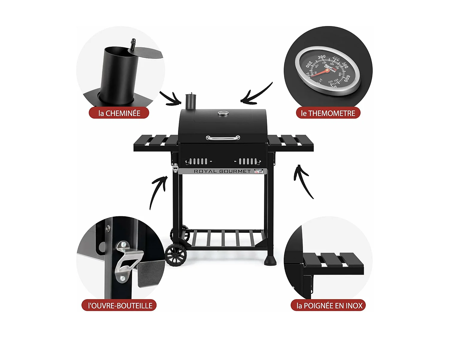 Royal Gourmet Barbecue à Charbon de Bois - Grill à Charbon sur Chariot avec Tablettes Pliables - Surface Cuisson 56,5 x 42,2