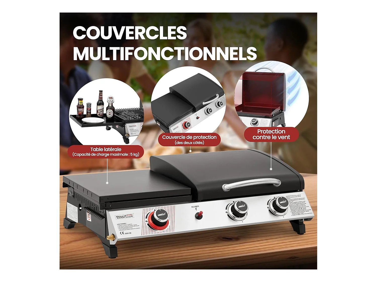 Barbecue Gaz Portable Royal Gourmet - 3 en 1 Plancha et Grille en Émaillés Combinés-8.5 kW