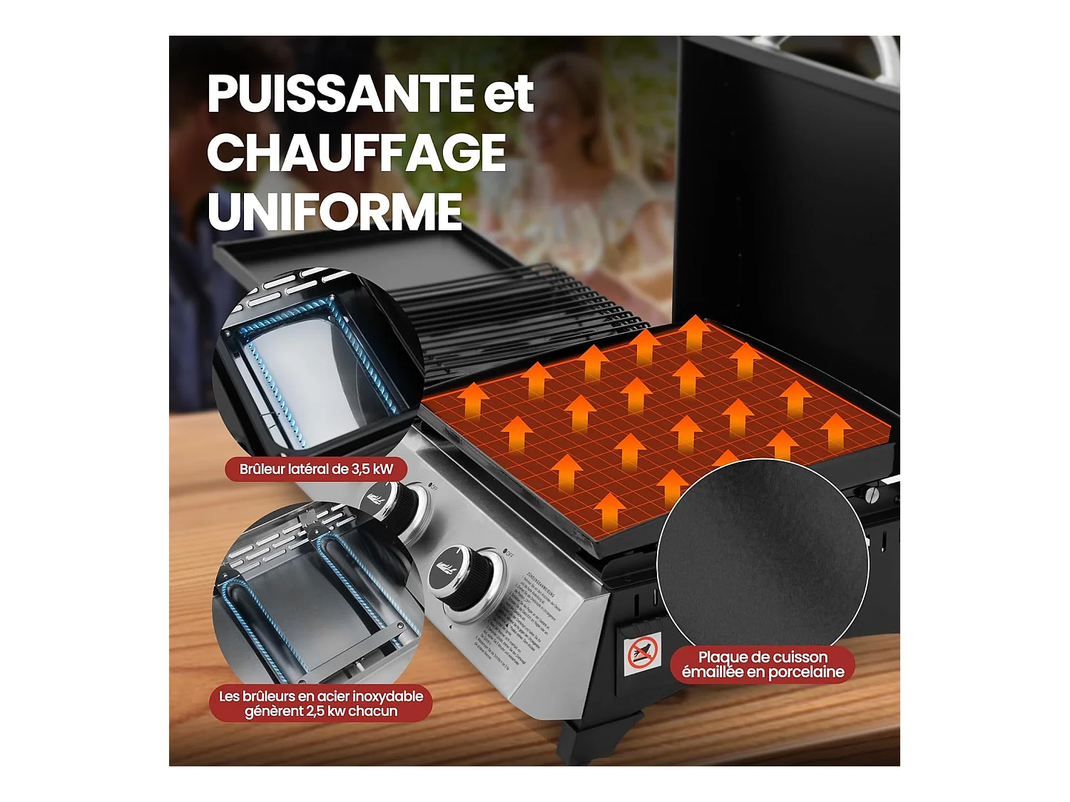 Barbecue Gaz Portable Royal Gourmet - 3 en 1 Plancha et Grille en Émaillés Combinés-8.5 kW