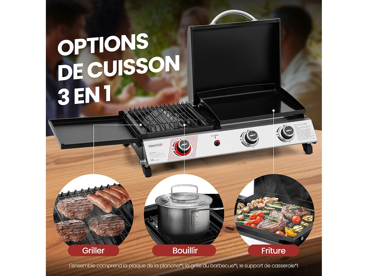 Barbecue Gaz Portable Royal Gourmet - 3 en 1 Plancha et Grille en Émaillés Combinés-8.5 kW