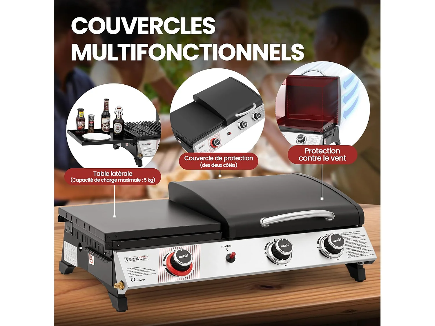 Barbecue Gaz Portable Royal Gourmet - 3 en 1 Plancha et Grille en Émaillés Combinés-8.5 kW