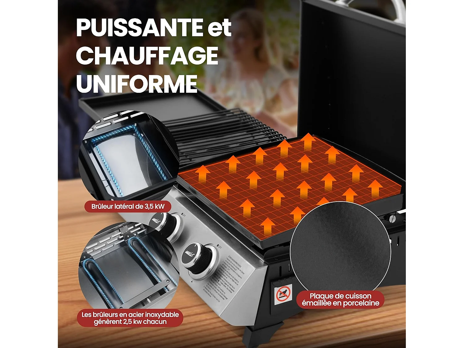 Barbecue Gaz Portable Royal Gourmet - 3 en 1 Plancha et Grille en Émaillés Combinés-8.5 kW
