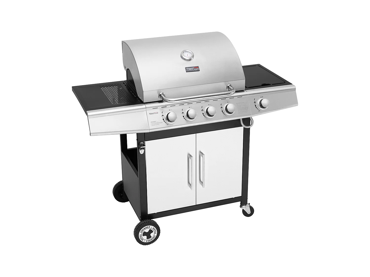 Barbecue Gaz Royal Gourmet à 4+1 Brûleurs Puissance 14,5kW - Argent - 122 x 57 x 112 cm