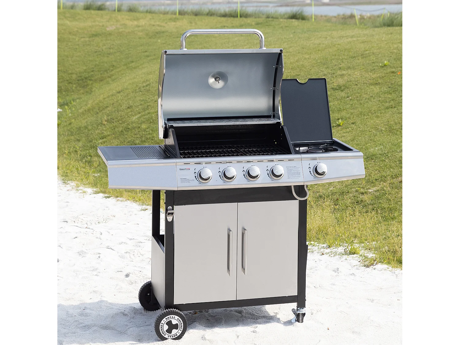 Barbecue Gaz Royal Gourmet à 4+1 Brûleurs Puissance 14,5kW - Argent - 122 x 57 x 112 cm