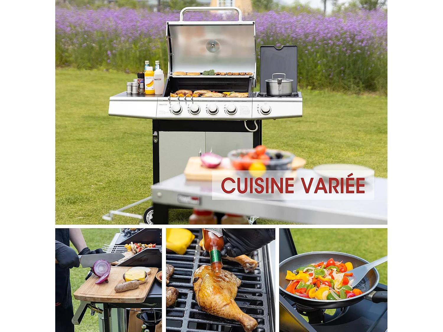 Barbecue Gaz Royal Gourmet à 4+1 Brûleurs Puissance 14,5kW - Argent - 122 x 57 x 112 cm