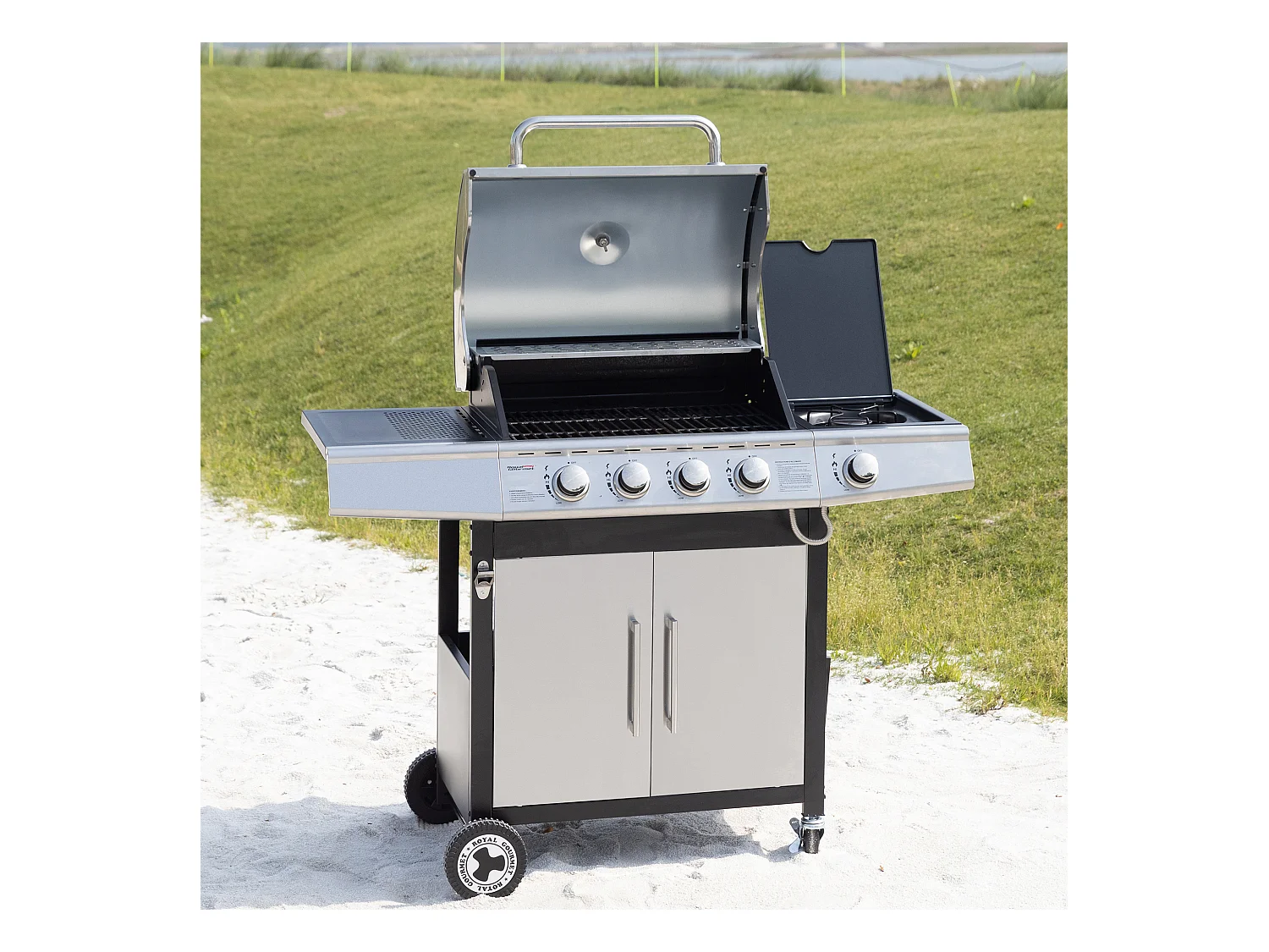 Barbecue Gaz Royal Gourmet à 4+1 Brûleurs Puissance 14,5kW - Argent - 122 x 57 x 112 cm
