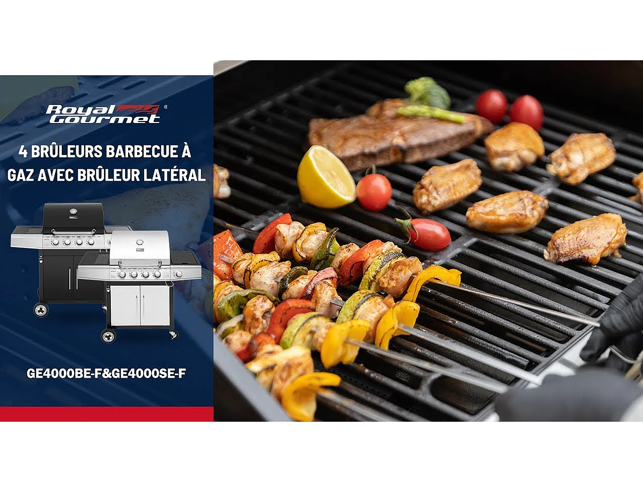 Barbecue Gaz Royal Gourmet à 4+1 Brûleurs Puissance 14,5kW - Argent - 122 x 57 x 112 cm