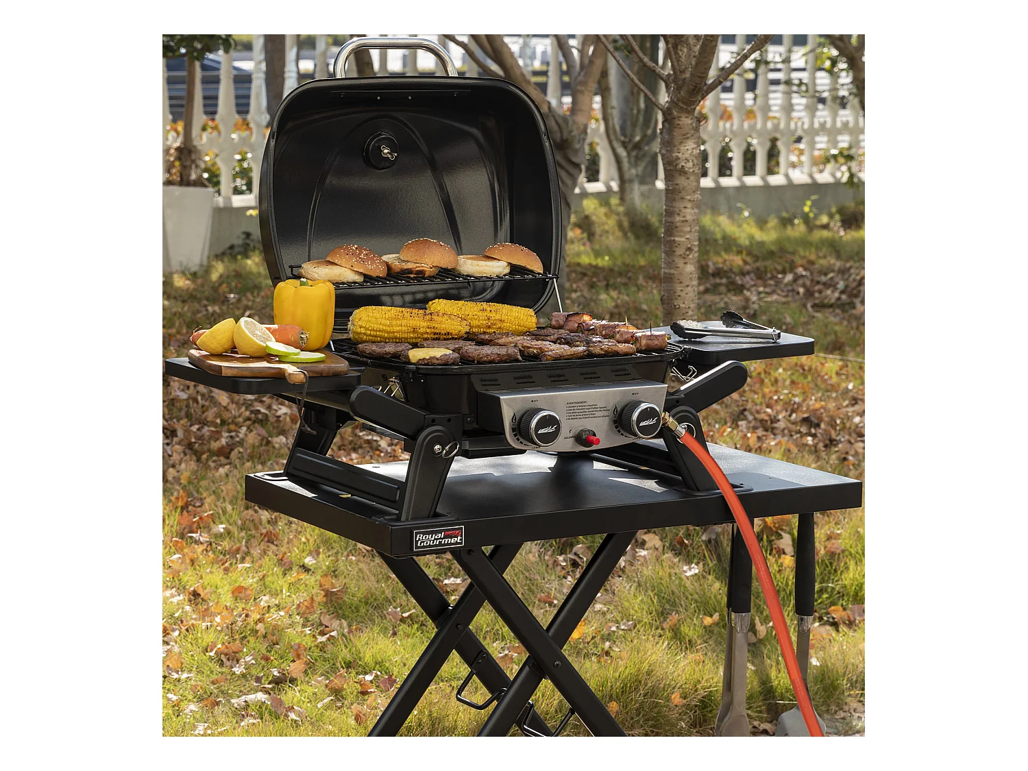 Barbecue Gaz Portable Dont Chariot Détachable Royal Gourmet - 2 Brûleurs Puissance 5kW, Surface Cuisson 48 x 37 cm