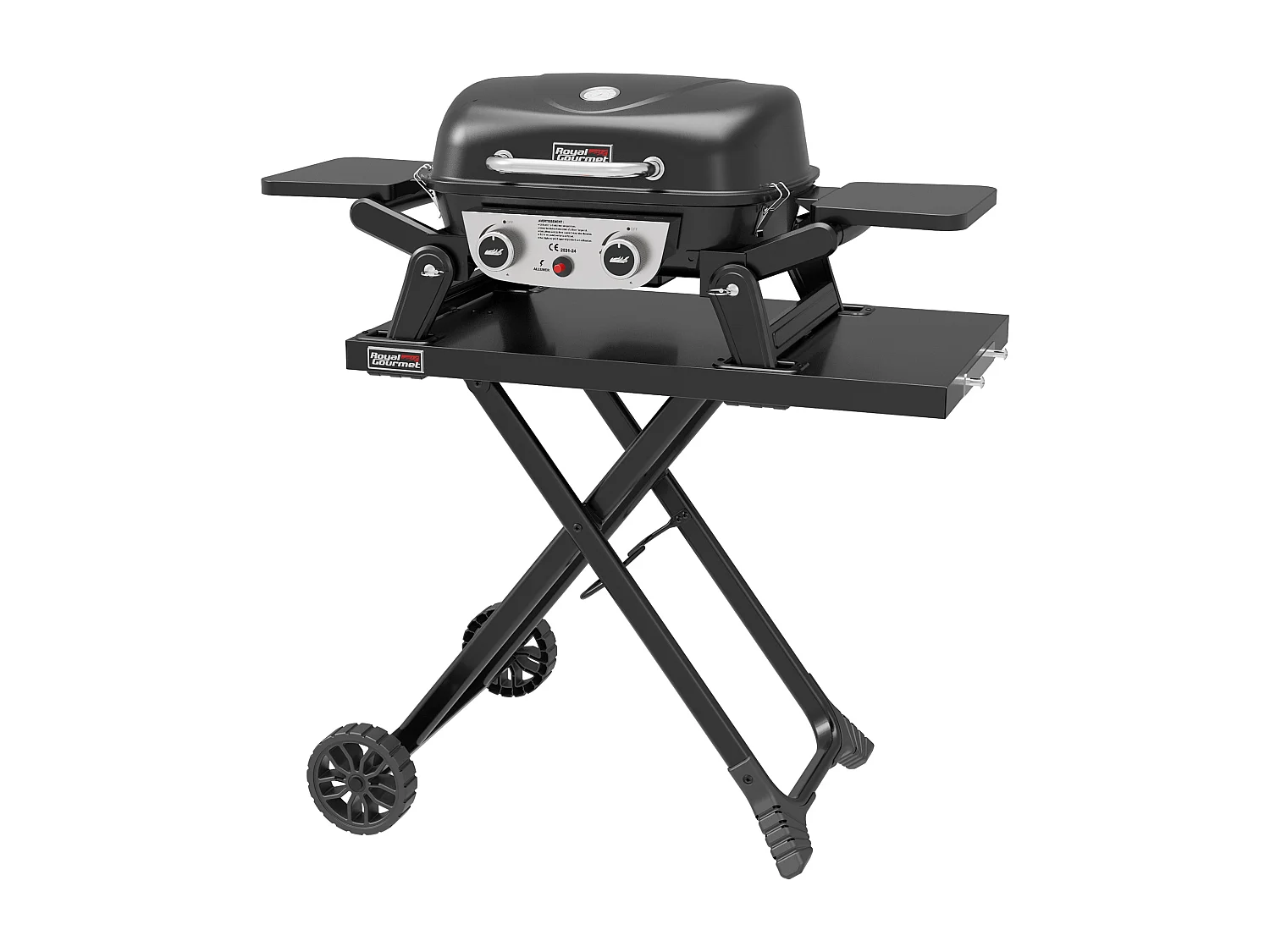 Barbecue Gaz Portable Dont Chariot Détachable Royal Gourmet - 2 Brûleurs Puissance 5kW, Surface Cuisson 48 x 37 cm