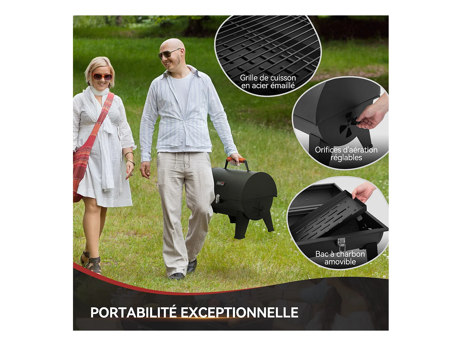 Barbecue à Charbon de Bois Portable Royal Gourmet - Surface Cuisson 44 x 31,8 cm