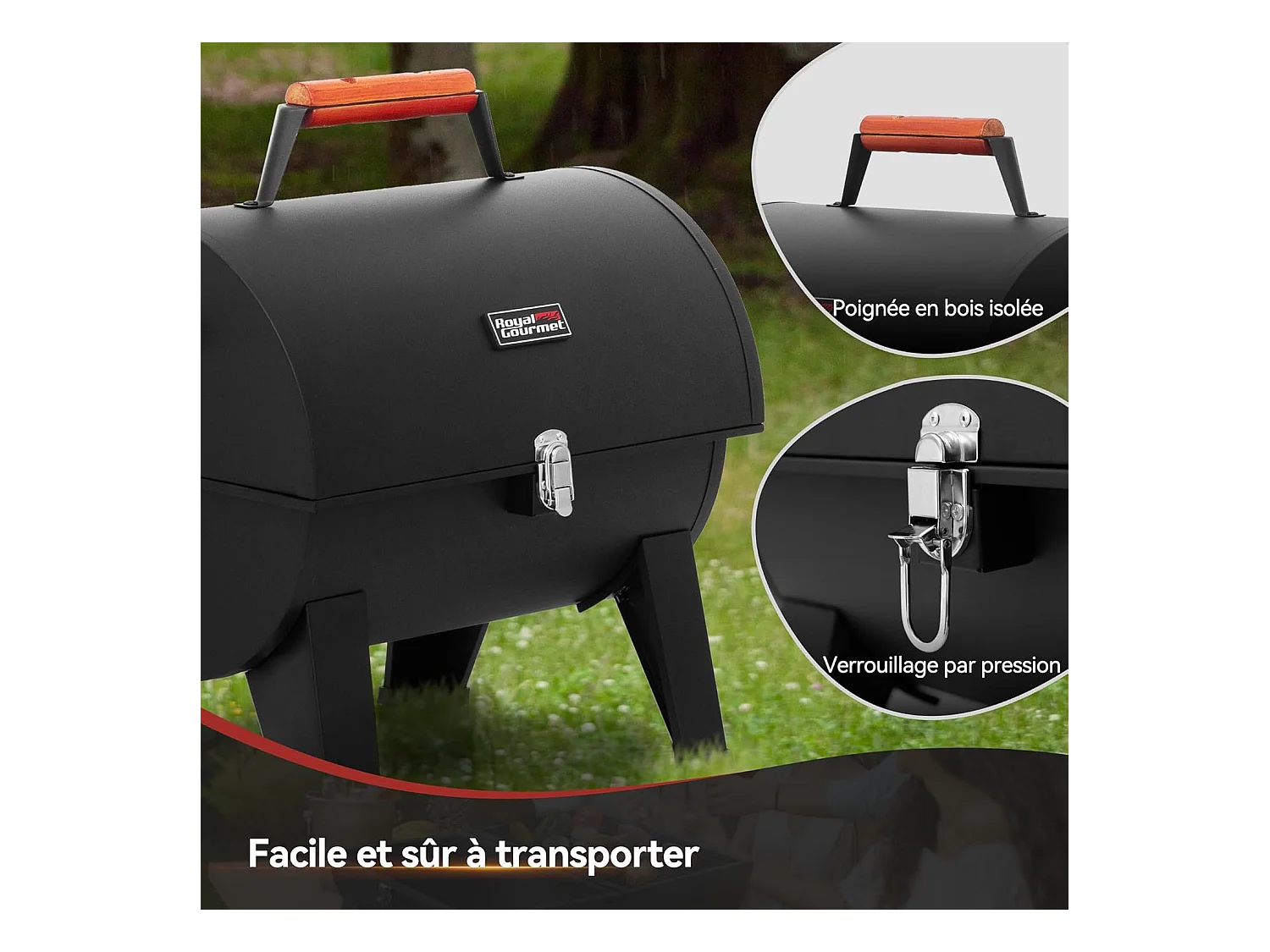Barbecue à Charbon de Bois Portable Royal Gourmet - Surface Cuisson 44 x 31,8 cm