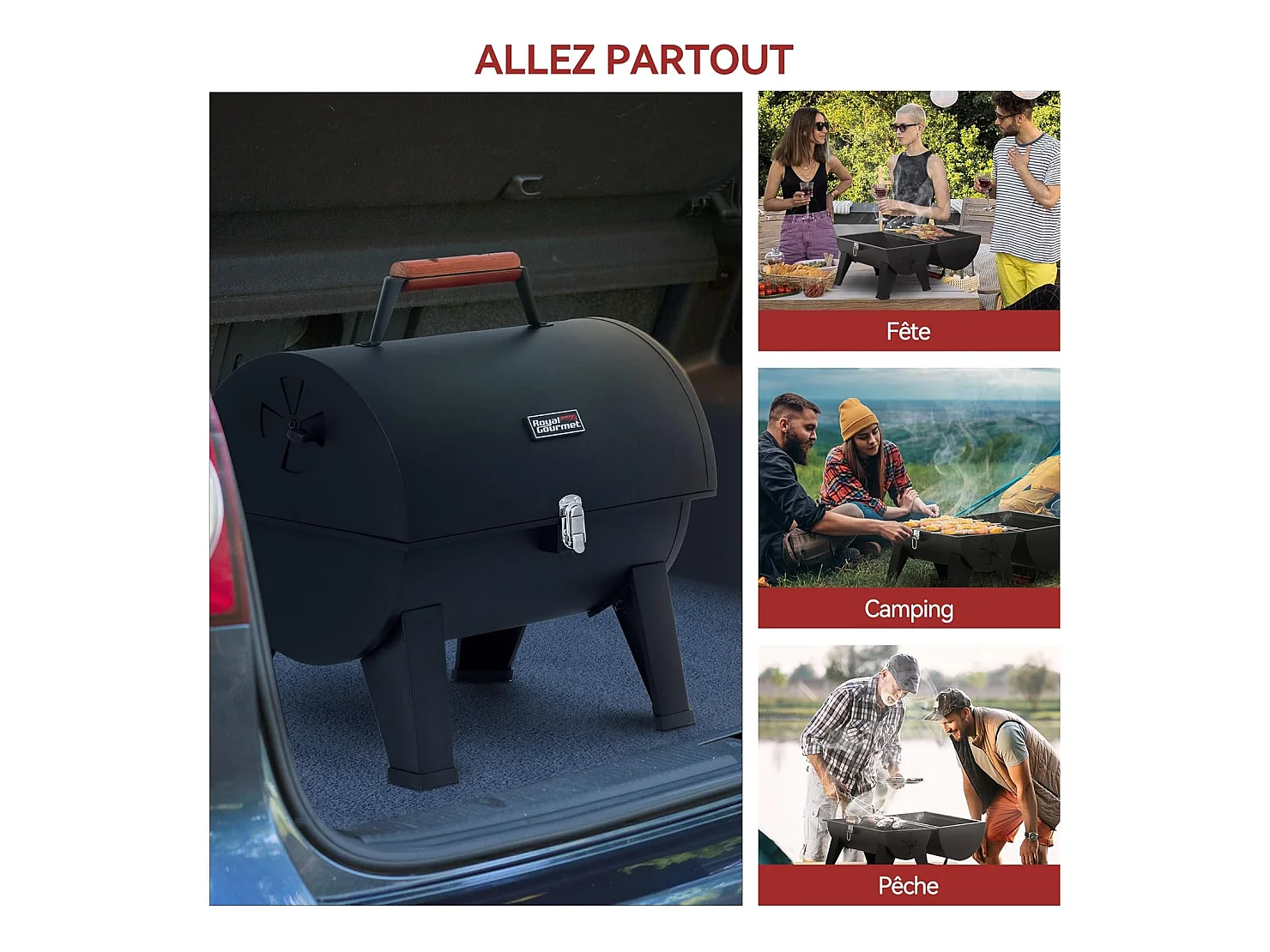 Barbecue à Charbon de Bois Portable Royal Gourmet - Surface Cuisson 44 x 31,8 cm