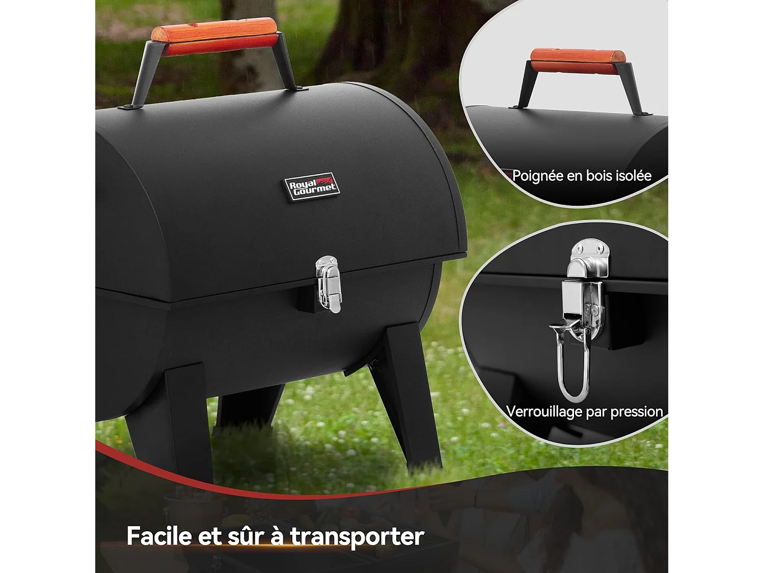Barbecue à Charbon de Bois Portable Royal Gourmet - Surface Cuisson 44 x 31,8 cm