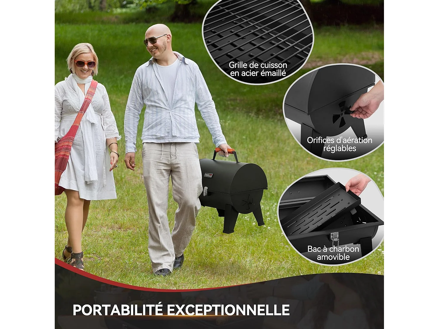 Barbecue à Charbon de Bois Portable Royal Gourmet - Surface Cuisson 44 x 31,8 cm