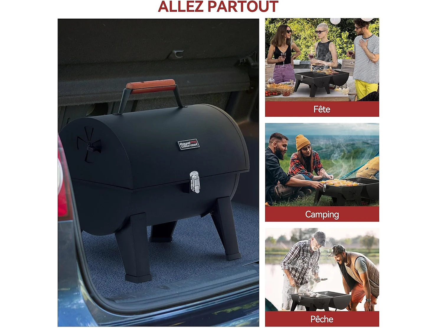 Barbecue à Charbon de Bois Portable Royal Gourmet - Surface Cuisson 44 x 31,8 cm