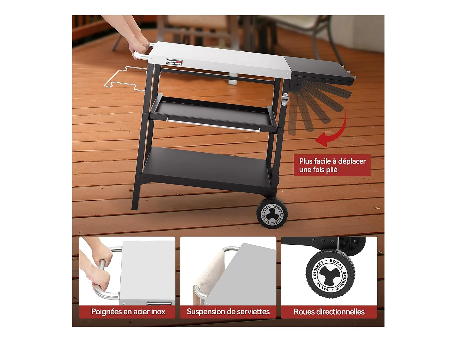 Desserte pour Plancha Royal Gourmet-Chariot pour Barbecue avec Table d'Appoint Pliable