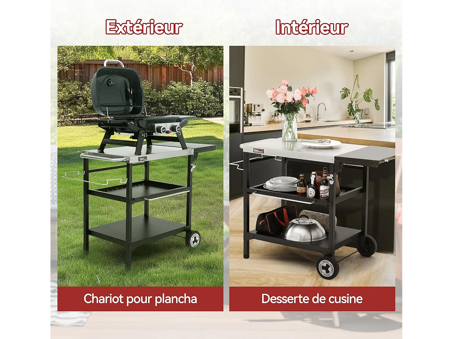Desserte pour Plancha Royal Gourmet-Chariot pour Barbecue avec Table d'Appoint Pliable