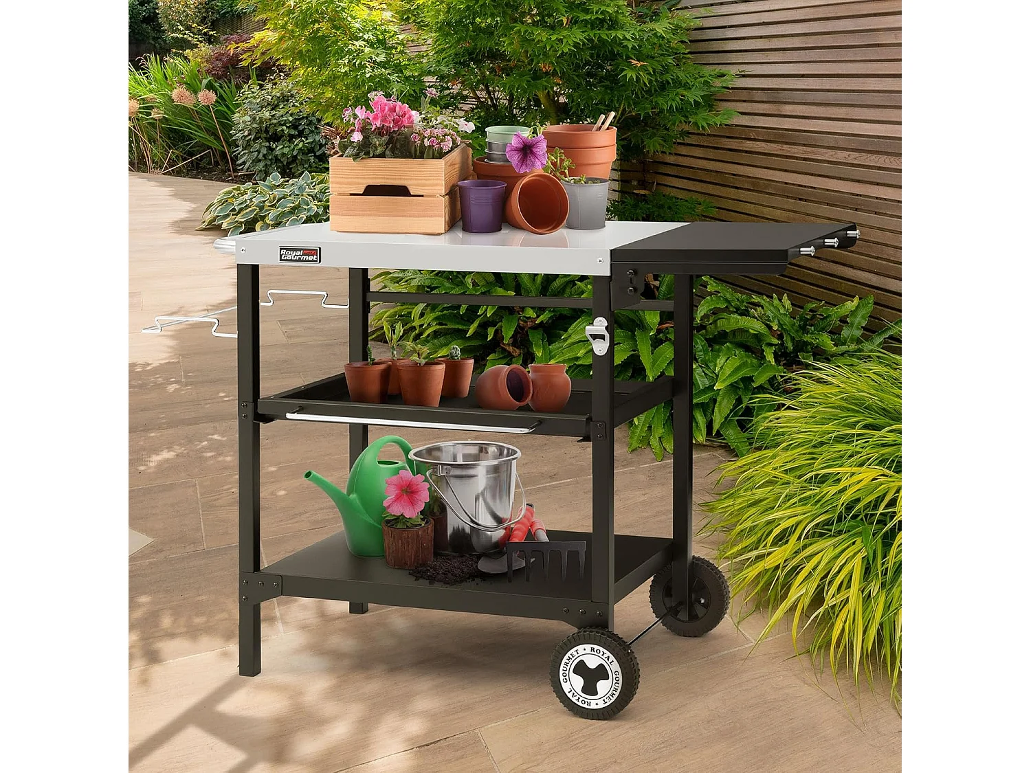 Desserte pour Plancha Royal Gourmet-Chariot pour Barbecue avec Table d'Appoint Pliable