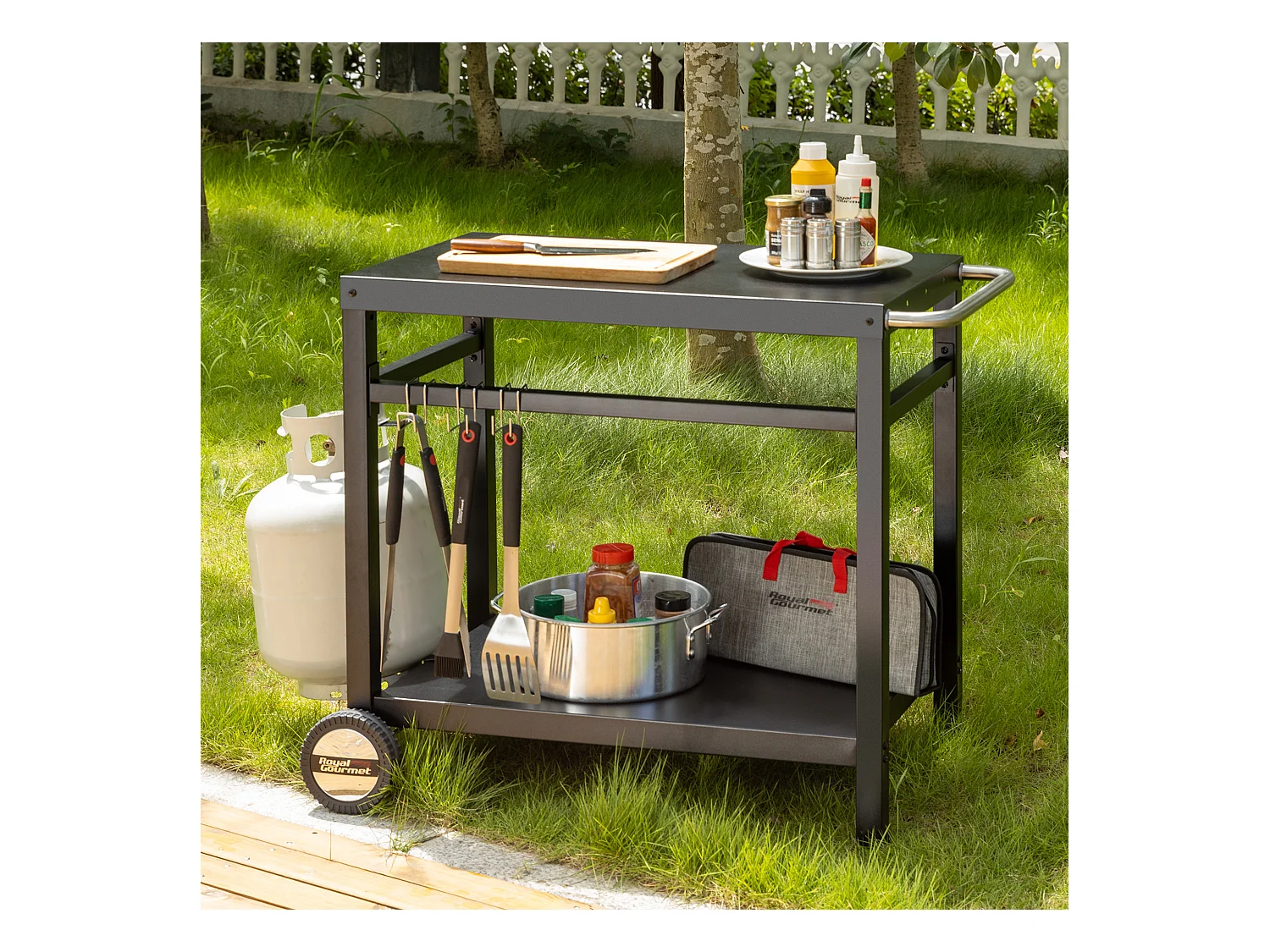 Desserte pour Plancha en Métal Noir - Deux Étagères -100,5 x 59 x 81 cm