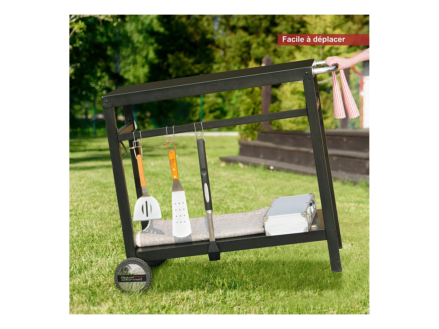 Desserte pour Plancha en Métal Noir - Deux Étagères -100,5 x 59 x 81 cm