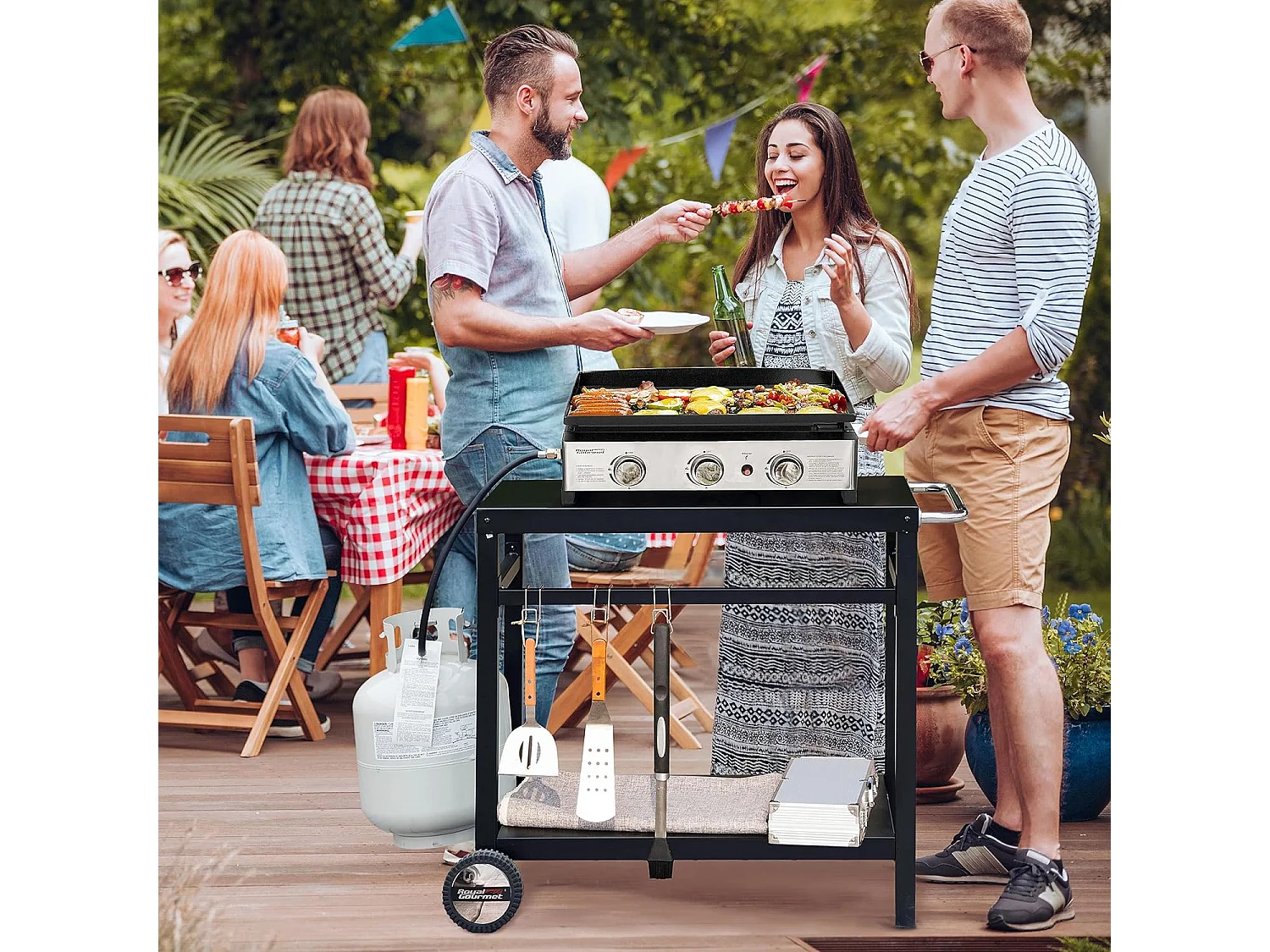 Desserte pour Plancha en Métal Noir - Deux Étagères -100,5 x 59 x 81 cm