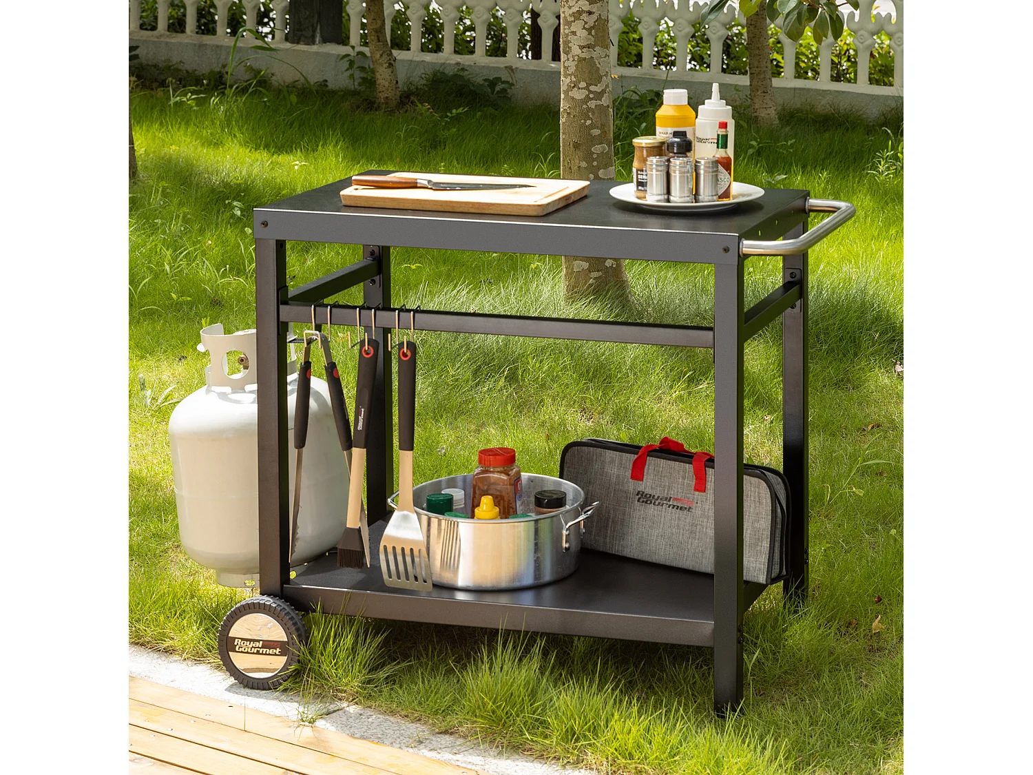 Desserte pour Plancha en Métal Noir - Deux Étagères -100,5 x 59 x 81 cm