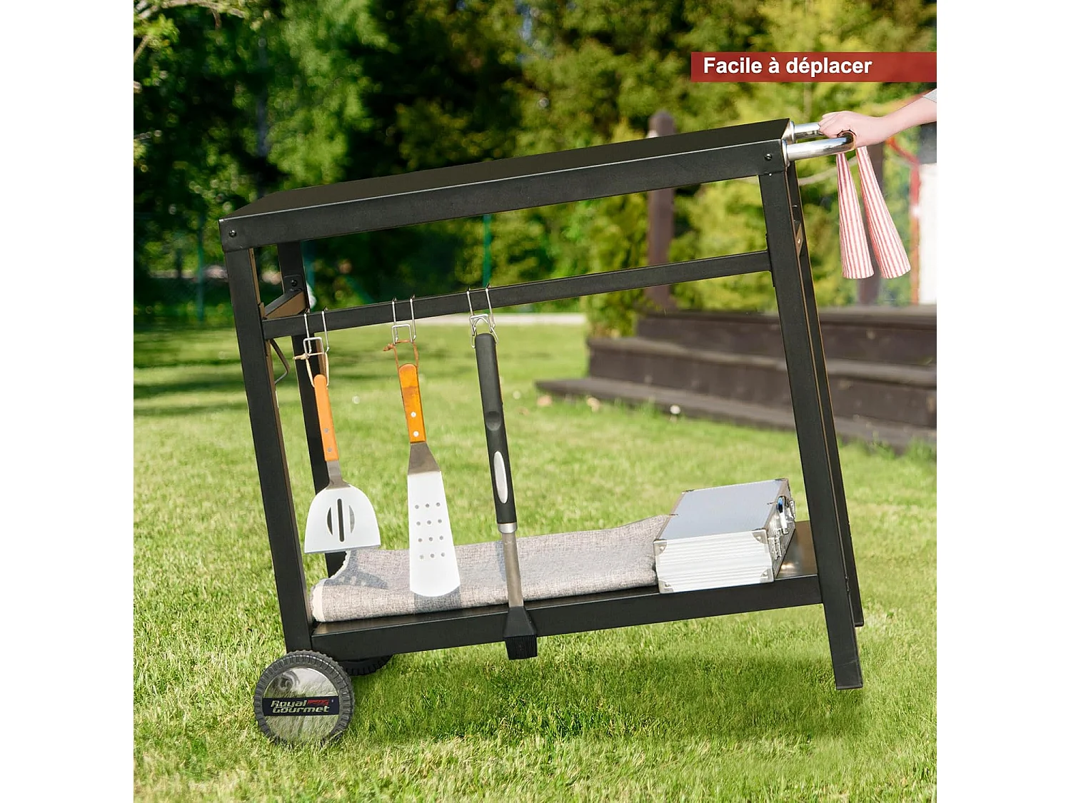 Desserte pour Plancha en Métal Noir - Deux Étagères -100,5 x 59 x 81 cm