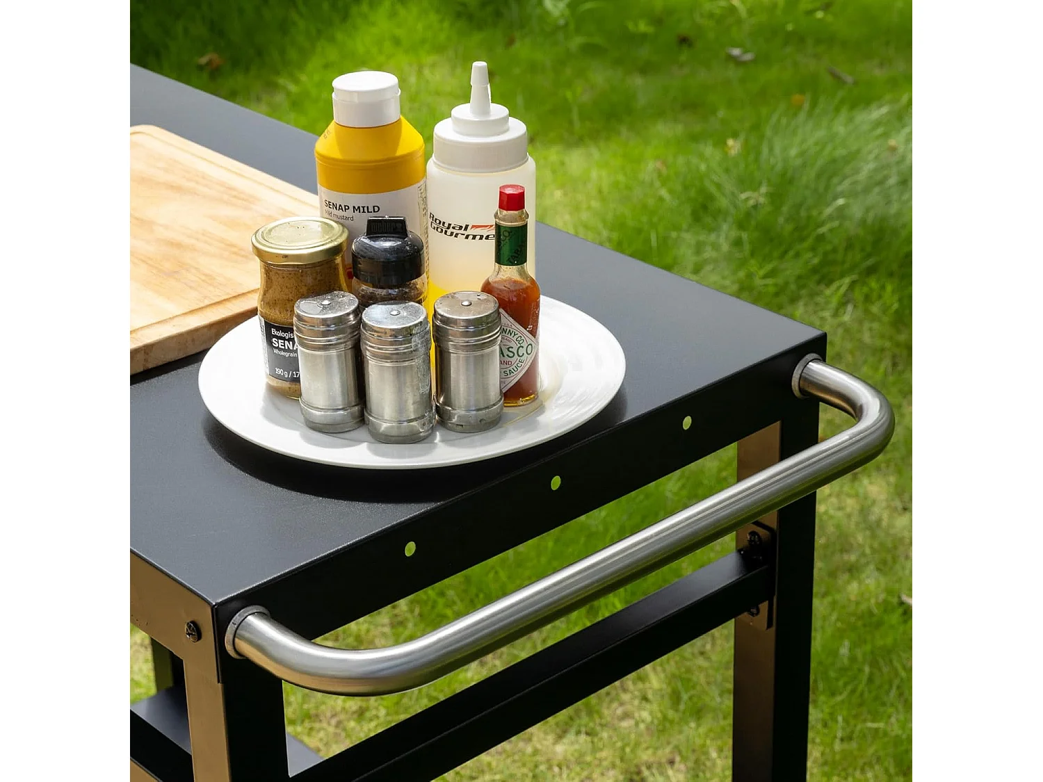 Desserte pour Plancha en Métal Noir - Deux Étagères -100,5 x 59 x 81 cm