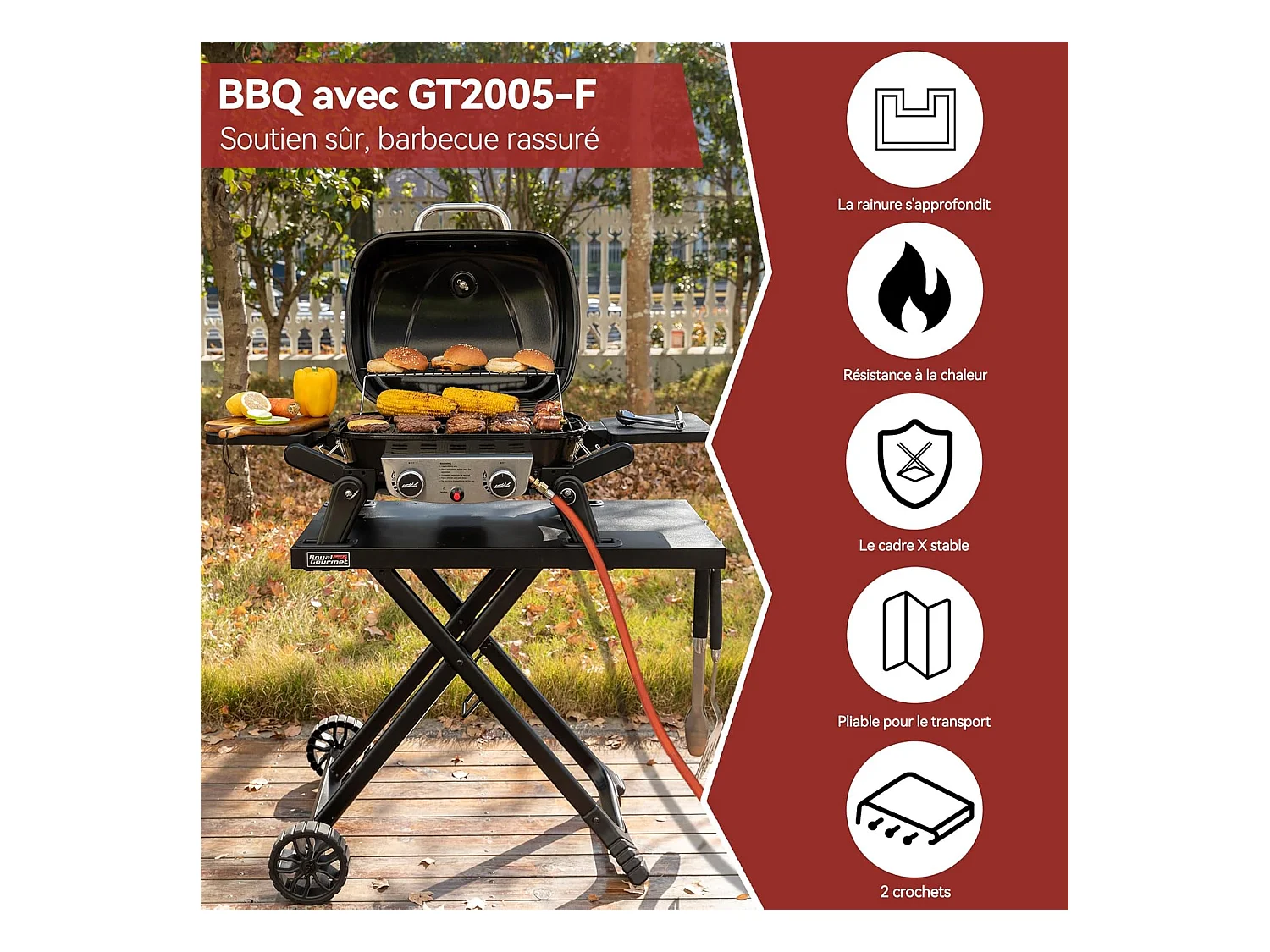 Chariot Pliant pour Plancha Royal Gourmet pour Série GT2005-F-Dessus de Table 79 x 46,8 cm