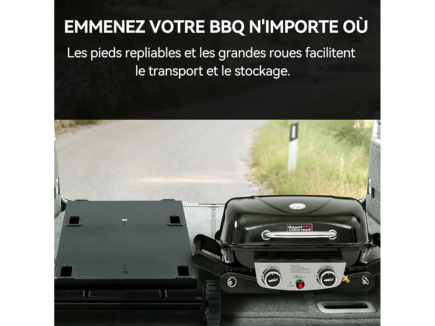 Chariot Pliant pour Plancha Royal Gourmet pour Série GT2005-F-Dessus de Table 79 x 46,8 cm