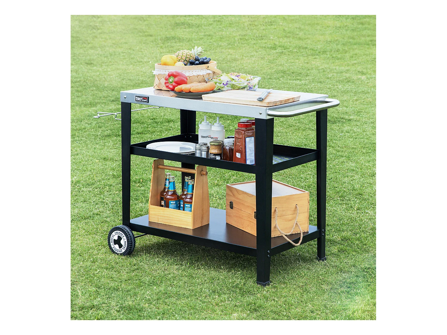 Desserte pour Plancha Royal Gourmet 3 Étagères - Dessus de Table en Acier Inox 85 x 50 cm