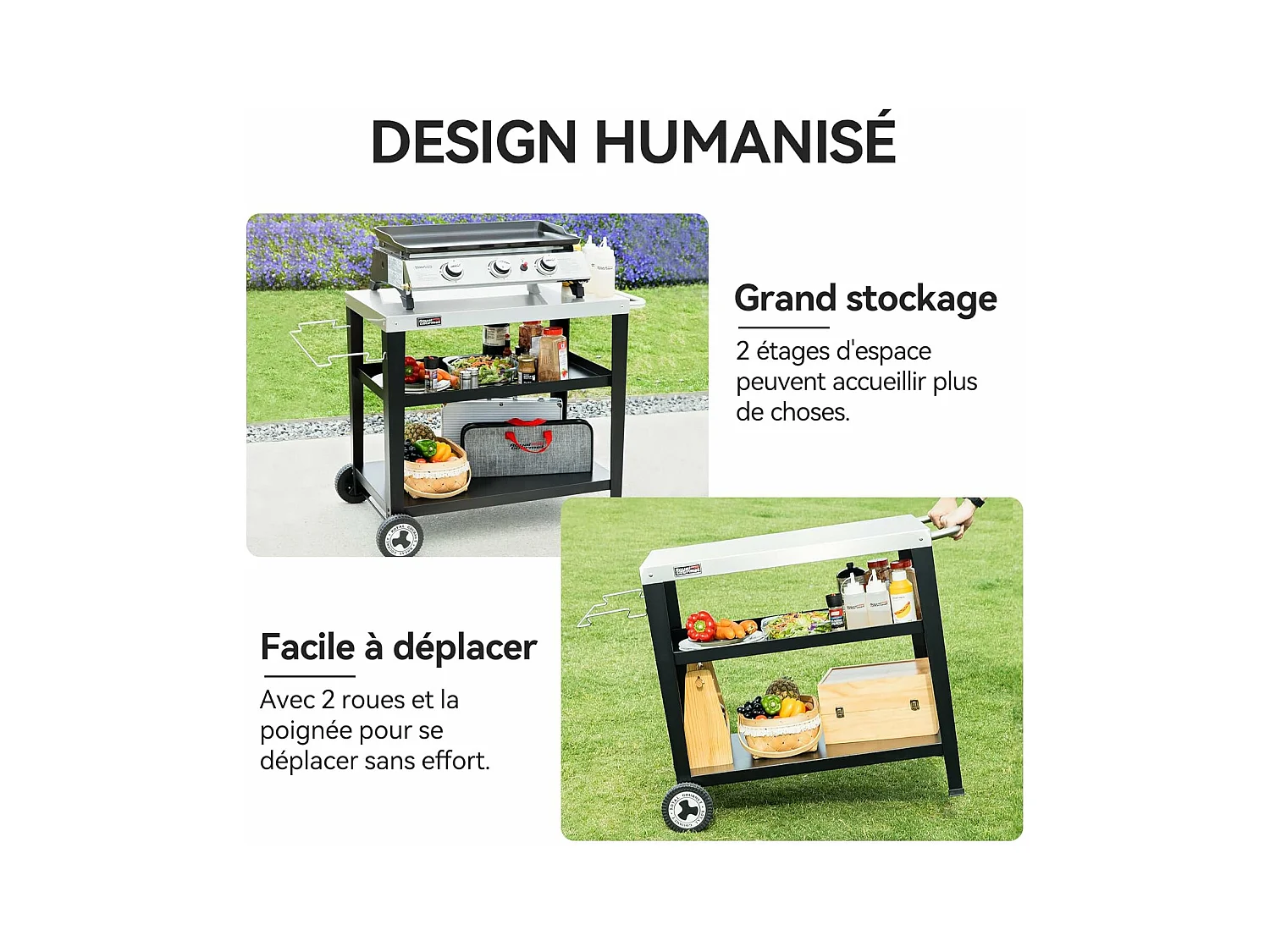 Desserte pour Plancha Royal Gourmet 3 Étagères - Dessus de Table en Acier Inox 85 x 50 cm