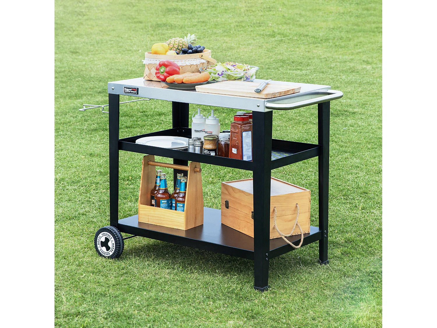 Desserte pour Plancha Royal Gourmet 3 Étagères - Dessus de Table en Acier Inox 85 x 50 cm