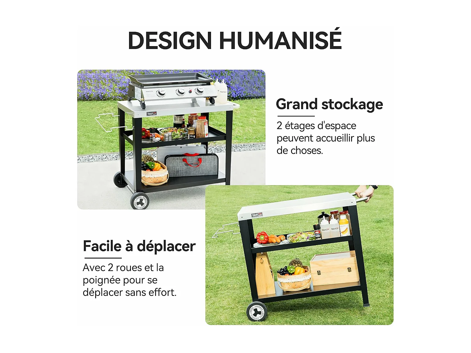 Desserte pour Plancha Royal Gourmet 3 Étagères - Dessus de Table en Acier Inox 85 x 50 cm