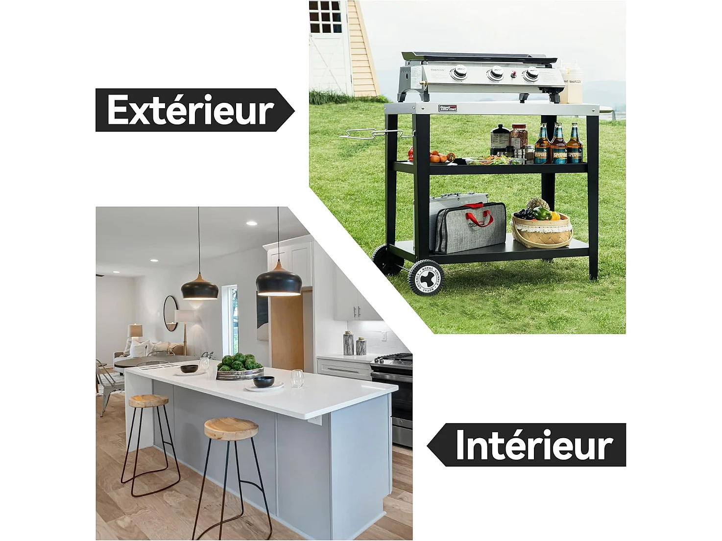 Desserte pour Plancha Royal Gourmet 3 Étagères - Dessus de Table en Acier Inox 85 x 50 cm