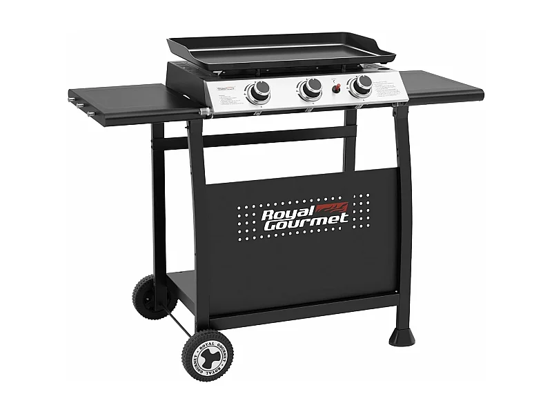 Plancha Gaz sur Chariot Royal Gourmet - 3 Brûleurs Puissance 7.5kW - Plaque Amovible