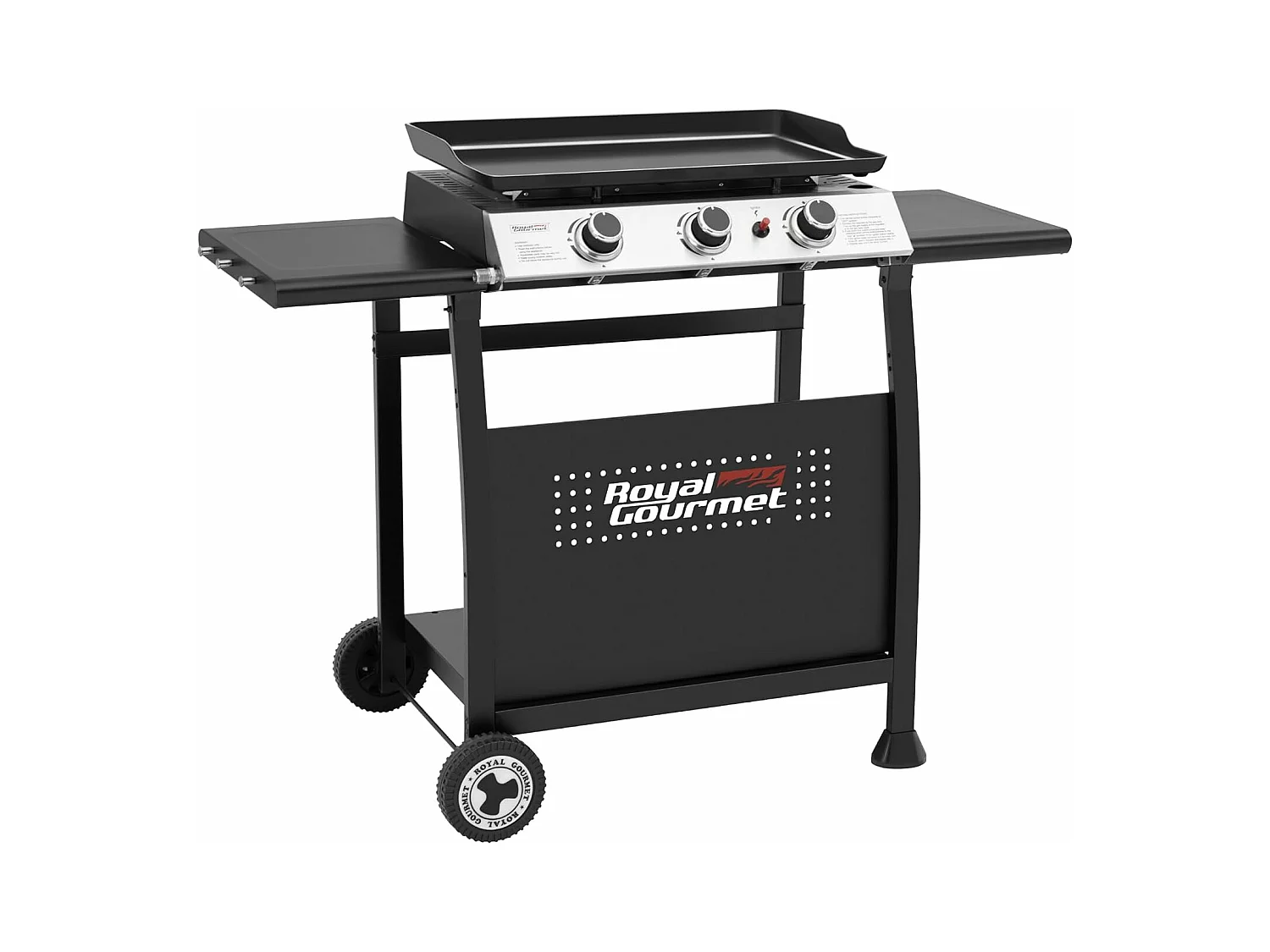 Plancha Gaz sur Chariot Royal Gourmet - 3 Brûleurs Puissance 7.5kW - Plaque Amovible