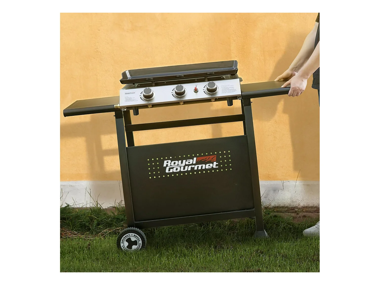 Plancha Gaz sur Chariot Royal Gourmet - 3 Brûleurs Puissance 7.5kW - Plaque Amovible