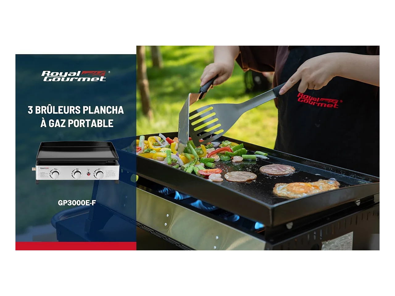 Plancha Gaz Royal Gourmet en Acier Émaillé -3 Brûleurs Puissance 7.5kW, Surface Cuisson 62,0 x 35,5 cm