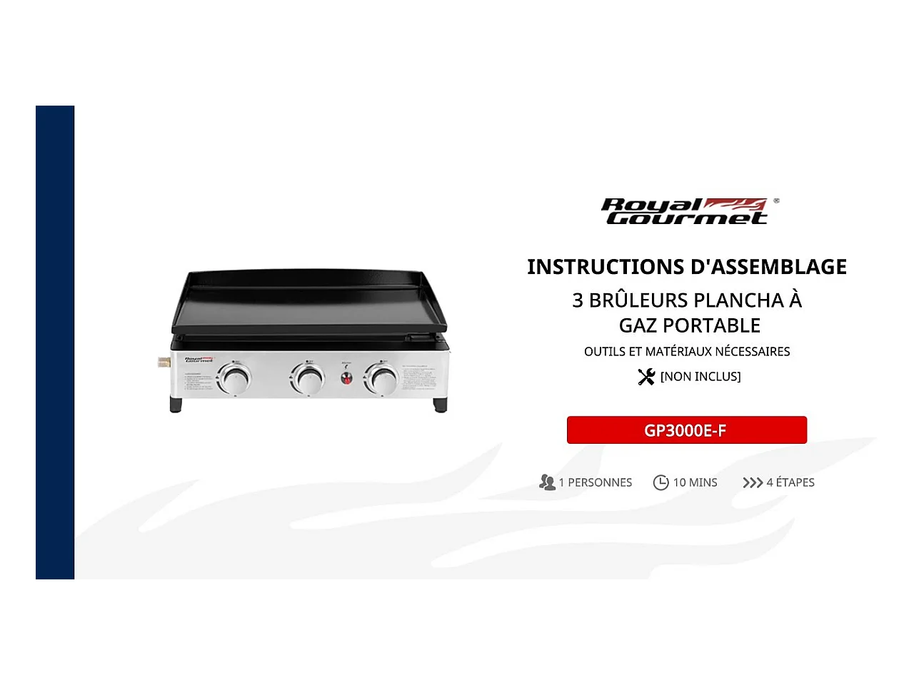 Plancha Gaz Royal Gourmet en Acier Émaillé -3 Brûleurs Puissance 7.5kW, Surface Cuisson 62,0 x 35,5 cm