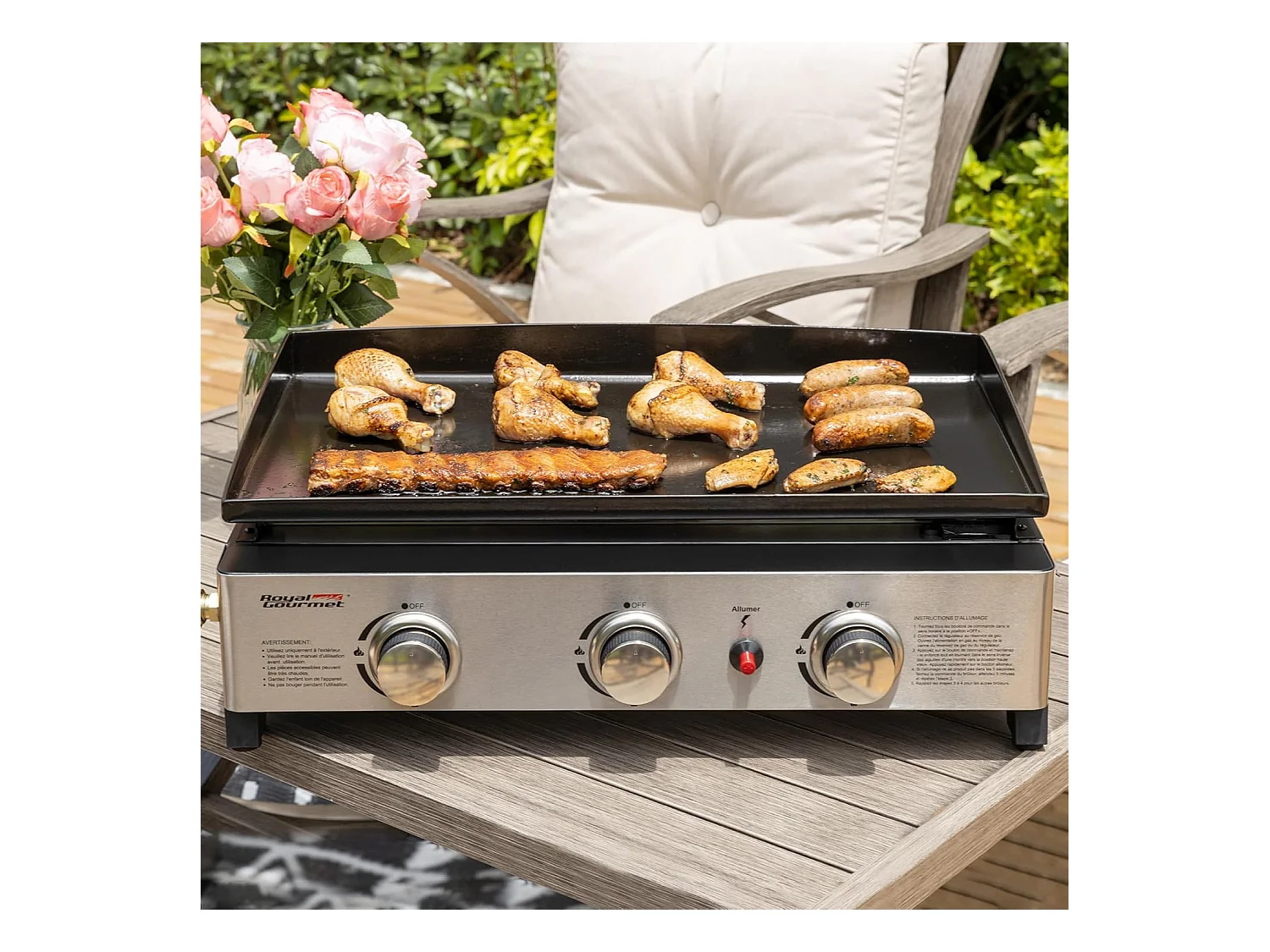 Plancha Gaz Royal Gourmet en Acier Émaillé -3 Brûleurs Puissance 7.5kW, Surface Cuisson 62,0 x 35,5 cm