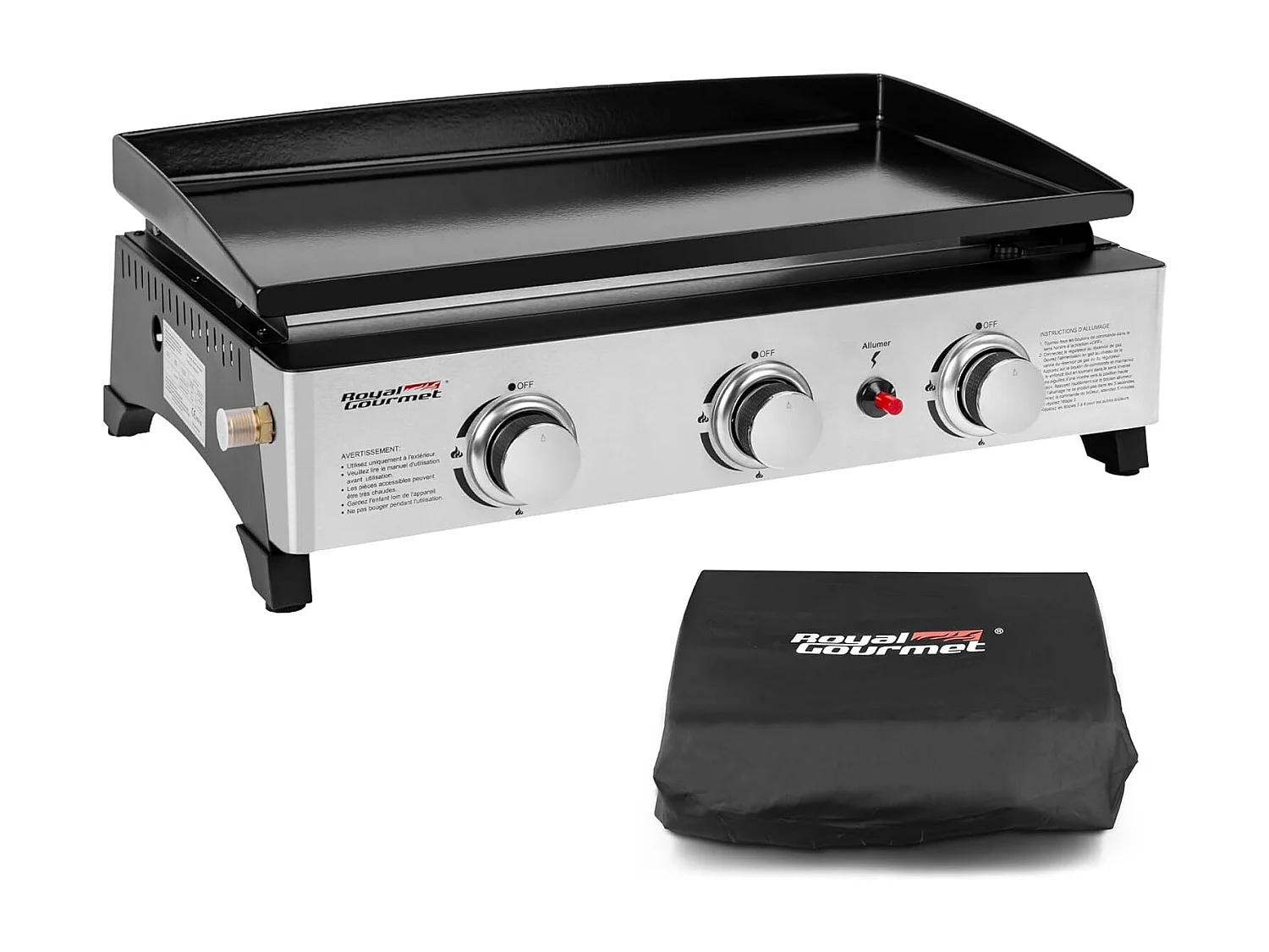 Plancha Gaz Royal Gourmet en Acier Émaillé -3 Brûleurs Puissance 7.5kW, Surface Cuisson 62,0 x 35,5 cm