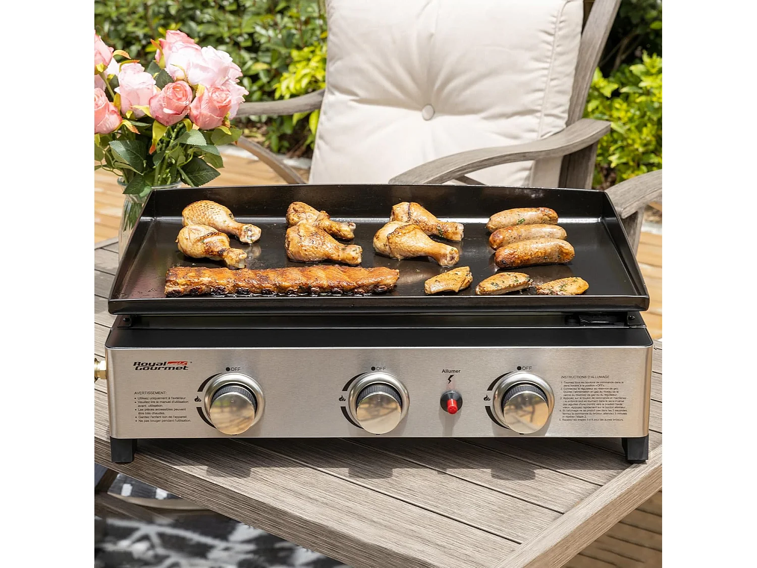 Plancha Gaz Royal Gourmet en Acier Émaillé -3 Brûleurs Puissance 7.5kW, Surface Cuisson 62,0 x 35,5 cm