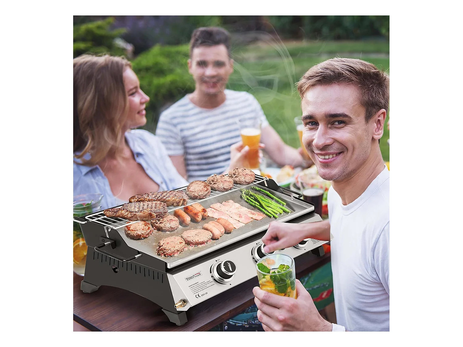 Plancha Gaz Royal Gourmet -3 Brûleurs 7.5kW-Plaque 61,5 x 32cm avec Grille de Réchauffage