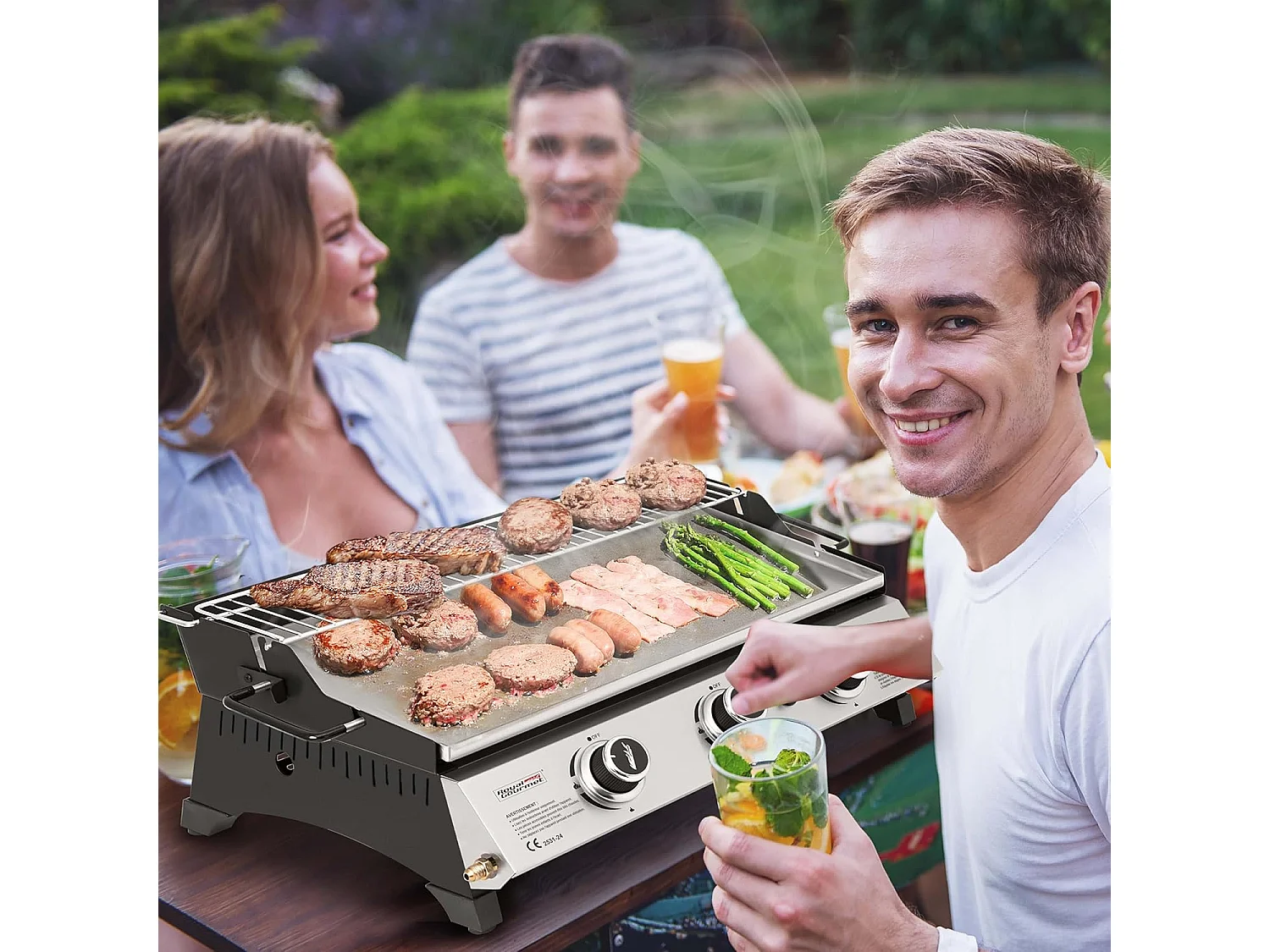 Plancha Gaz Royal Gourmet -3 Brûleurs 7.5kW-Plaque 61,5 x 32cm avec Grille de Réchauffage