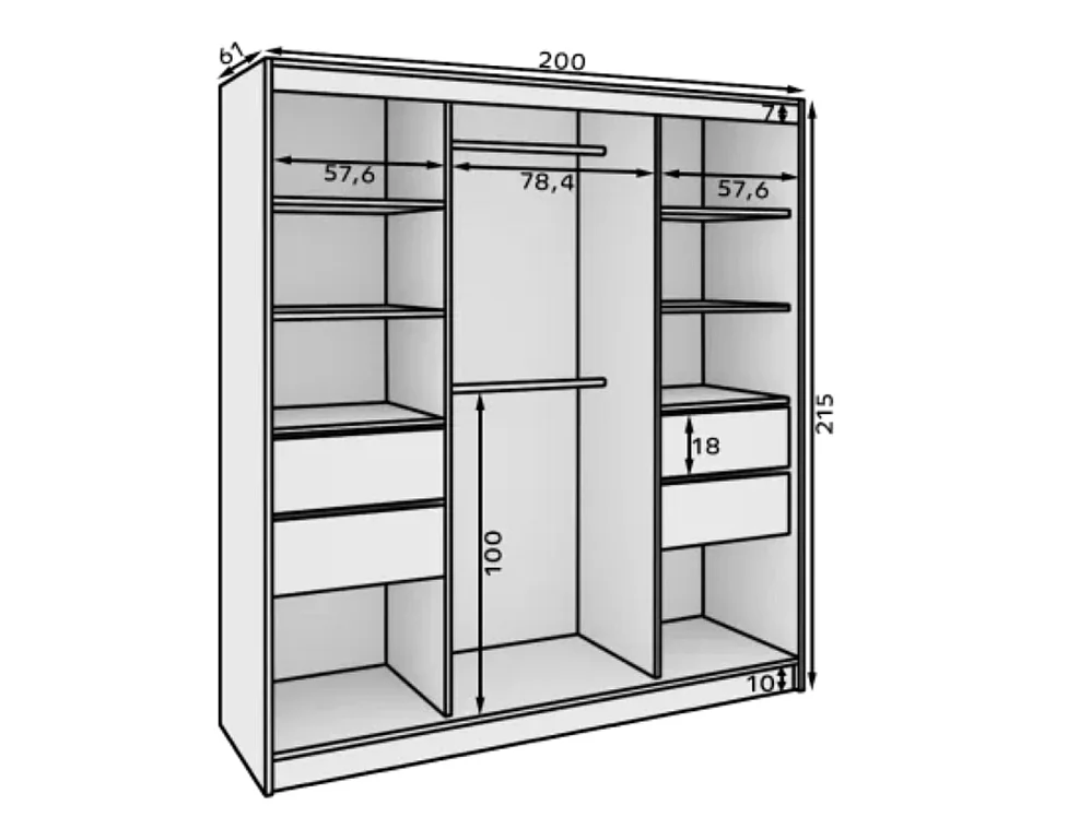 Armoire 3 portes coulissantes KERY 200cm avec miroir – Design moderne-Noir