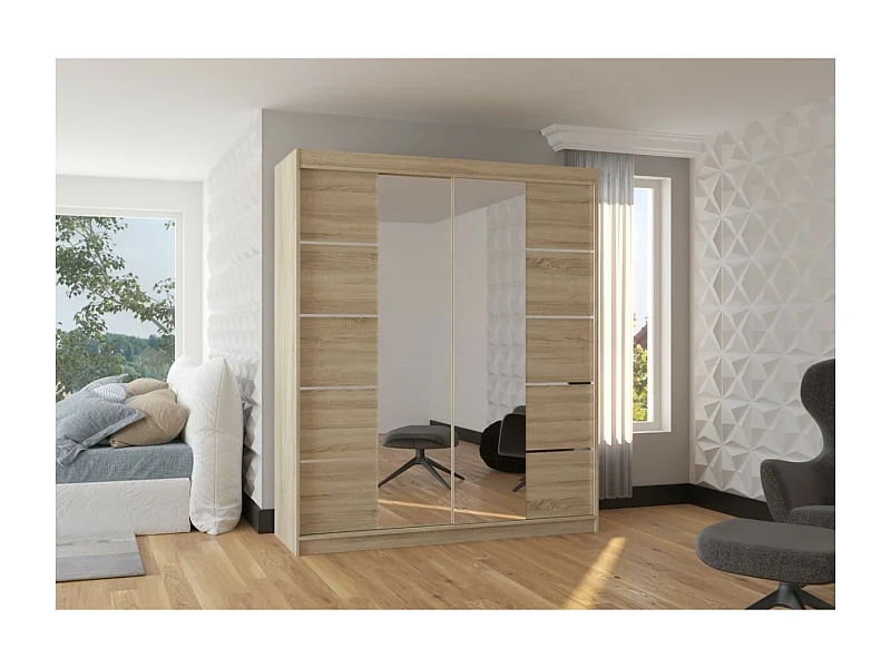 Armoire Triso (180cm)/Miroir/Portes coulissantes/Sonoma