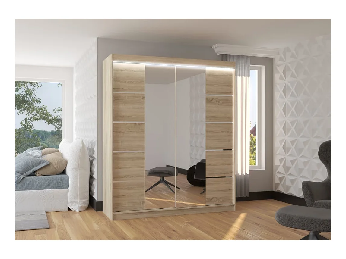 Armadio Triso (180cm)/Specchio/LED/Ante scorrevoli/Sonoma