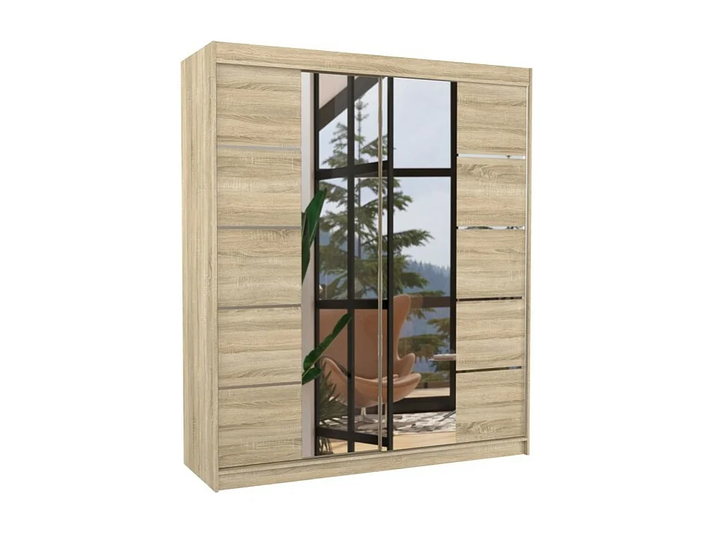 Kleiderschrank Triso (180cm)/Spiegel/LED/Schiebetüren/Sonoma