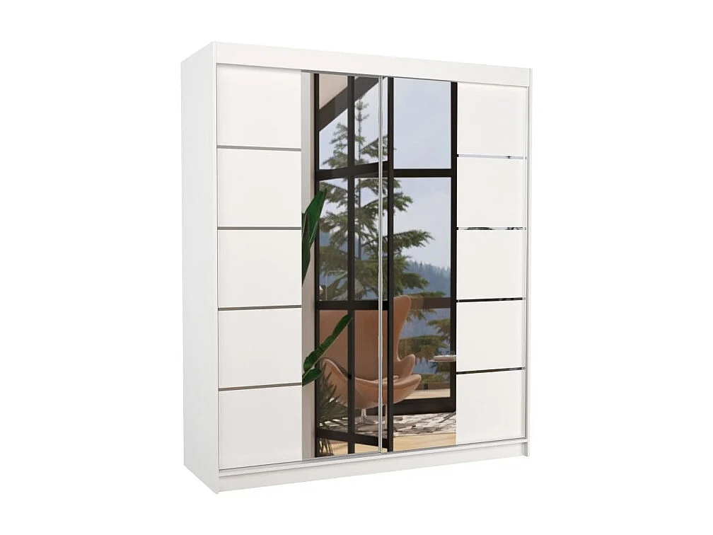 Armoire Triso (180cm)/Miroir/LED/Portes coulissantes/Blanc